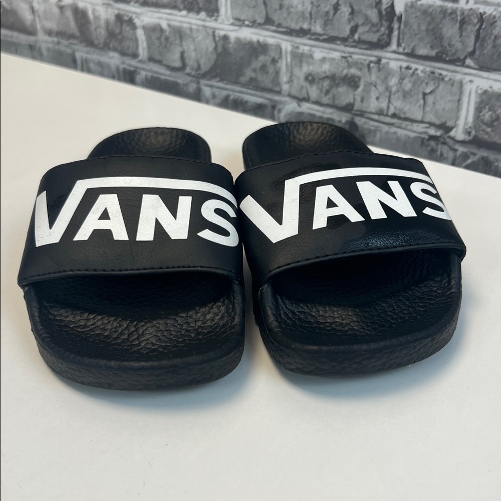 Vans Black and White Slide Sandals for Kids